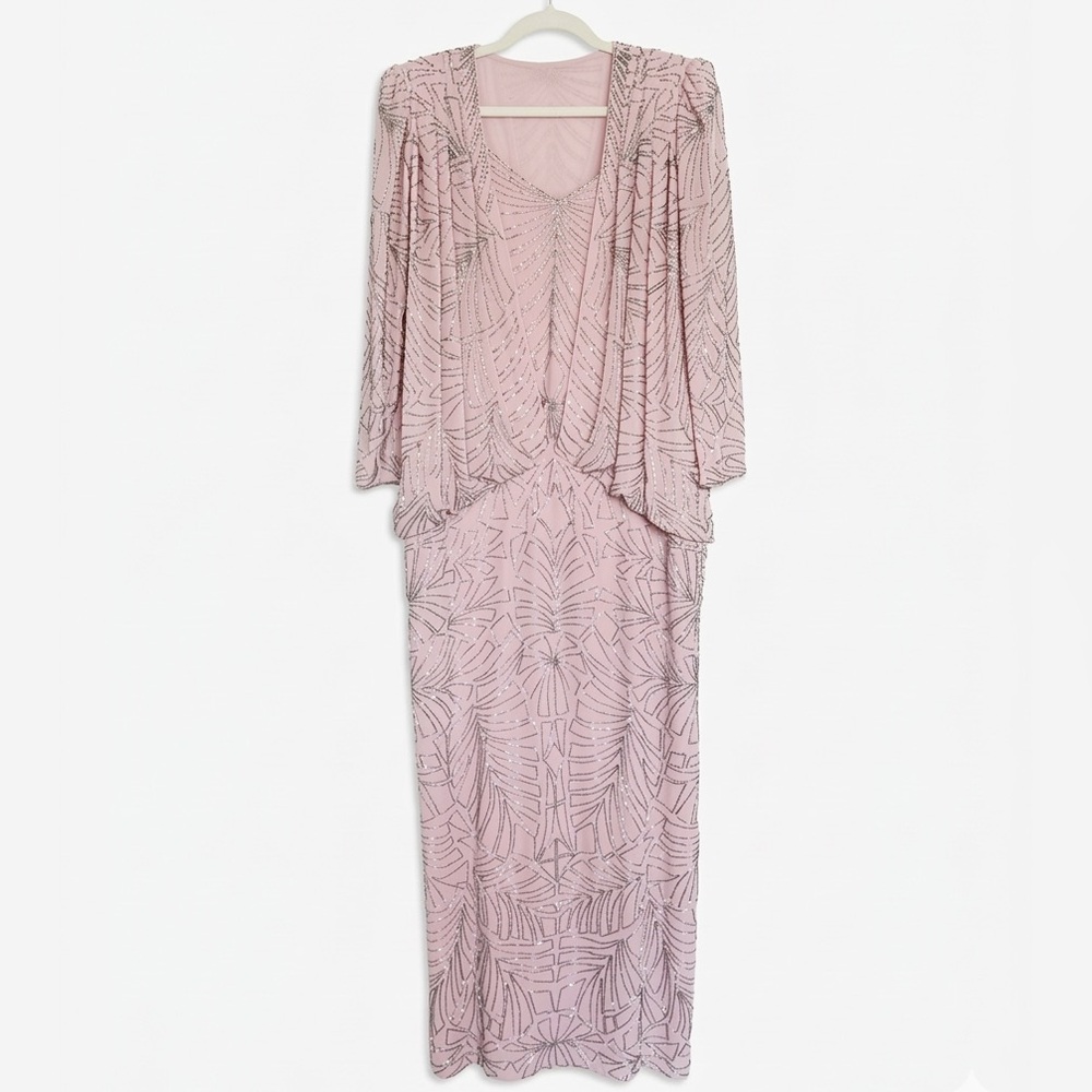 Jack Bryan - Vintage Full Length Beaded Mother of the Bride Dress in Blush Pink